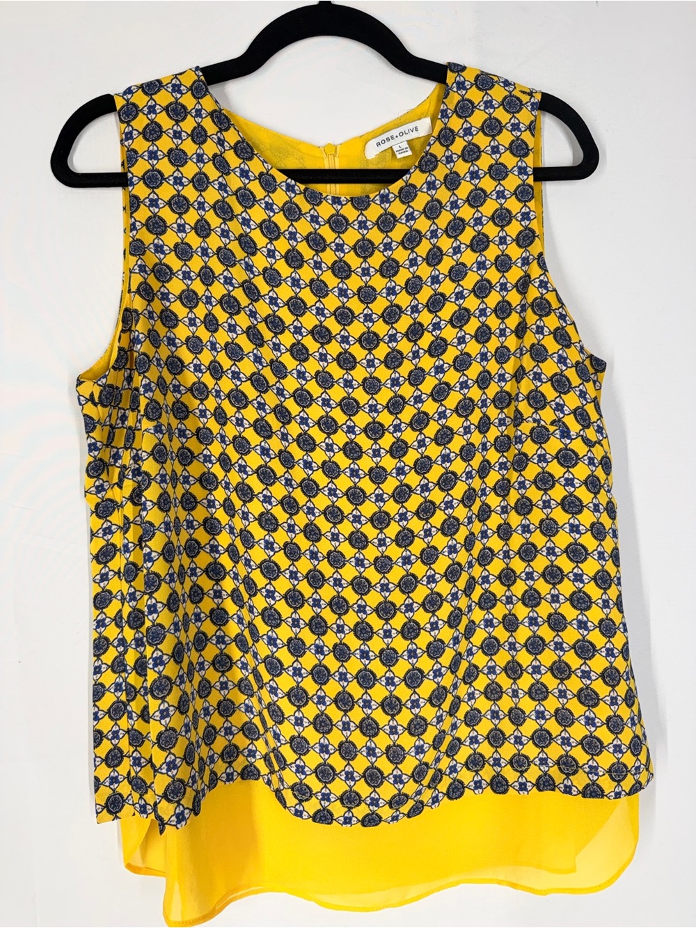 Rose & Olive Yellow and Navy Geometric Sleeveless Top